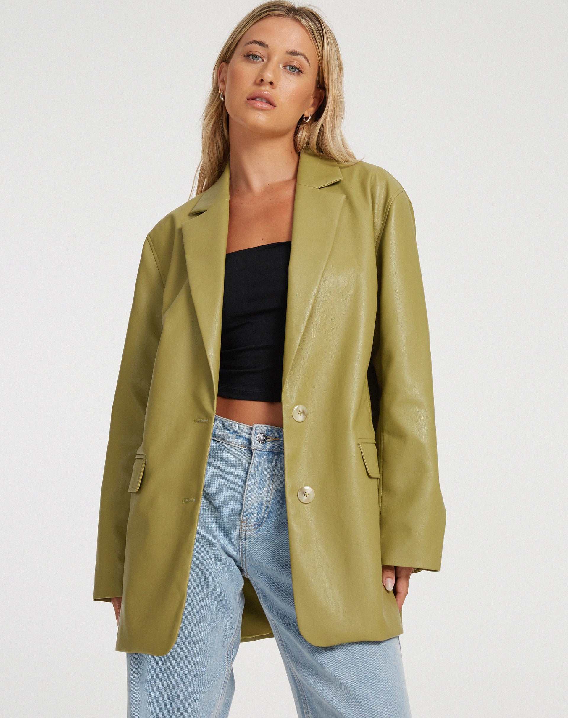 IMAGEN DE Saken Blazer en PU Leaf Green