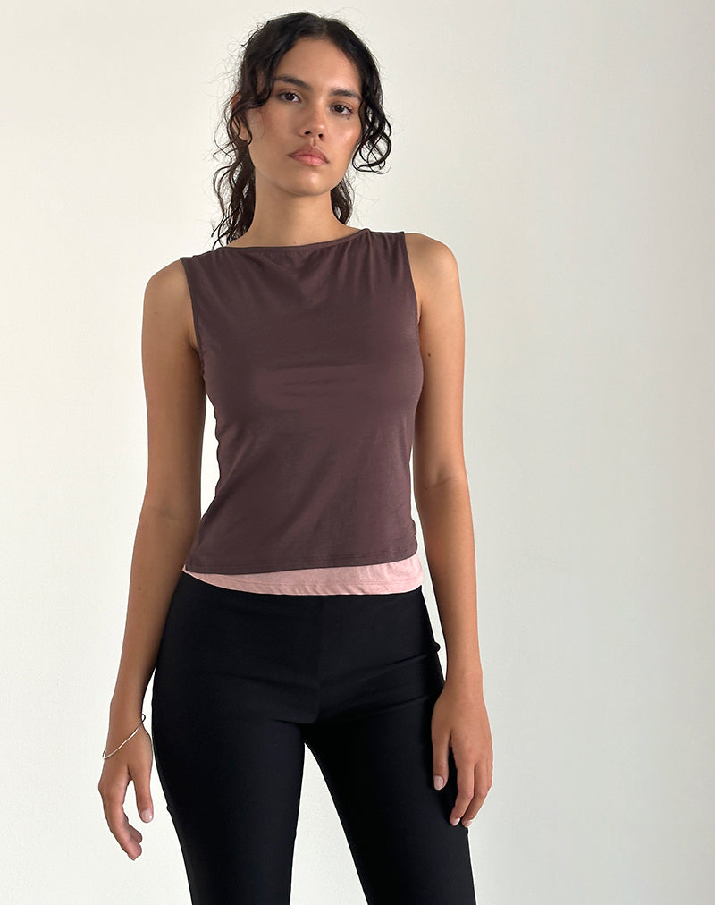 Aida Top in Tissue Deep Mahogany with Pink Lady