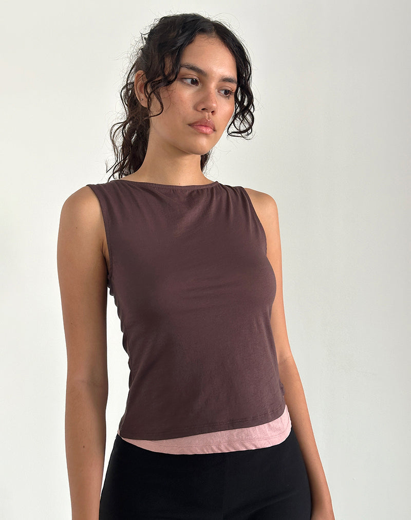 Image of Aida Top in Tissue Deep Mahogany with Pink Lady
