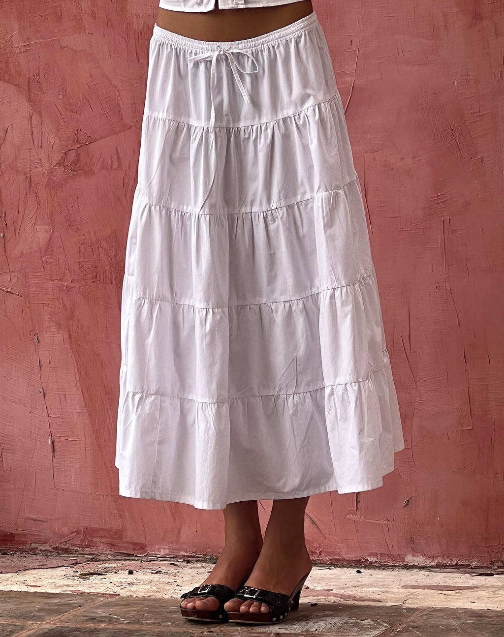 Izumi Tiered Midi Skirt, Poplin White