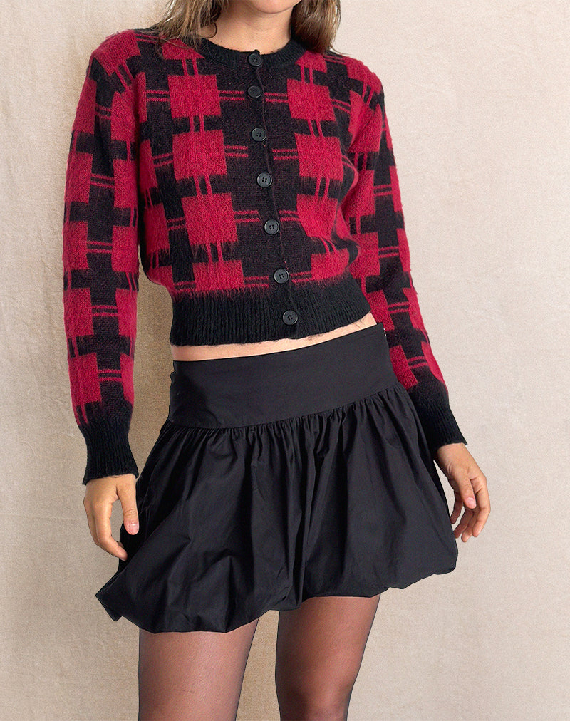 Anzio Cardi in Black and Red Check Knit