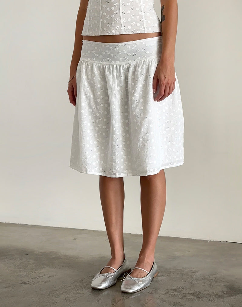 Image of Aristia Midi Skirt in Woven Broderie White