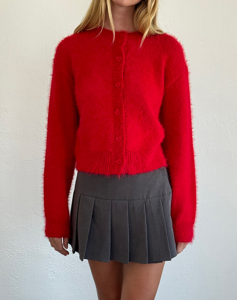 Cardigan Audrina en rouge duveteux