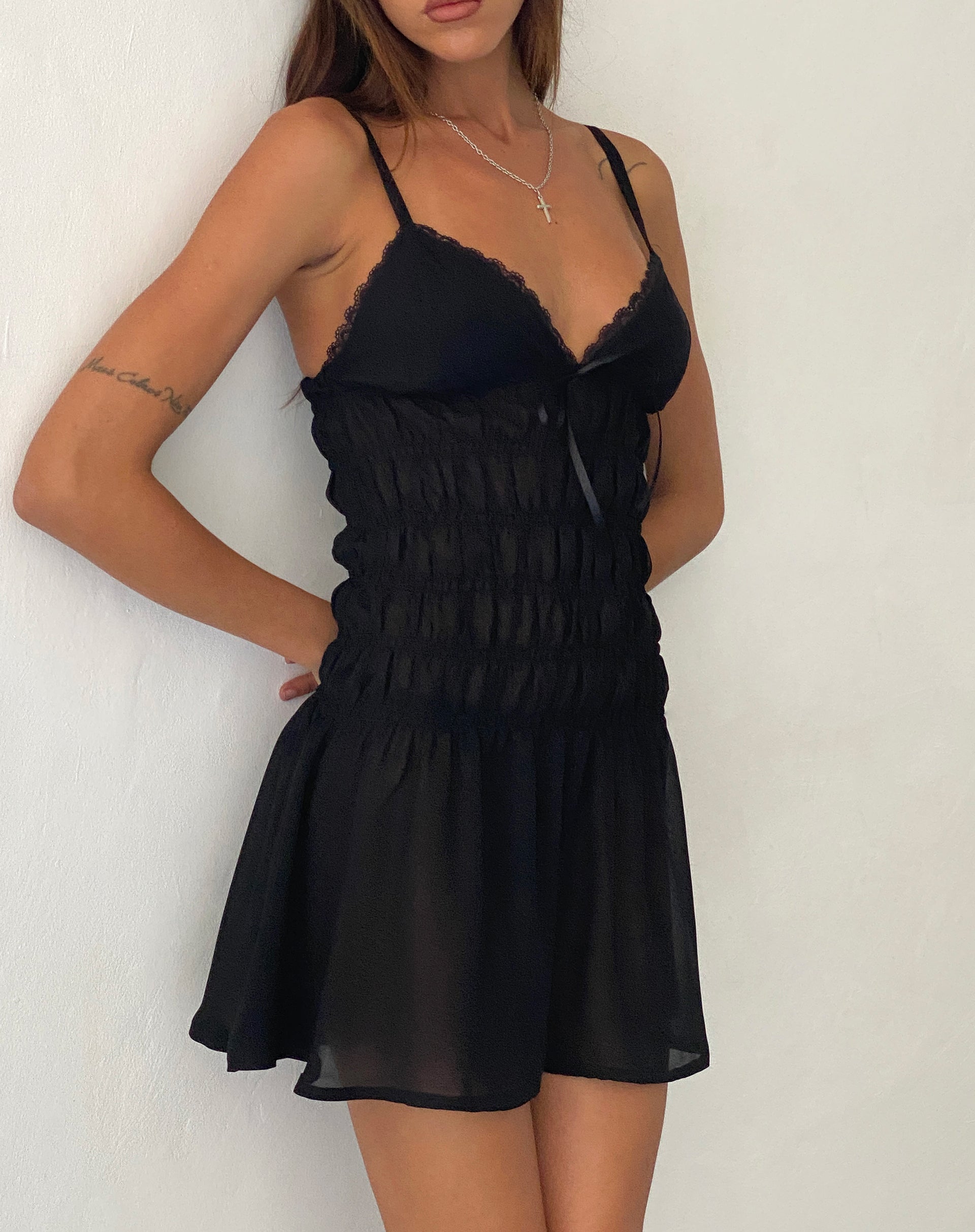 Image de Axely Mini robe froncée en mousseline Noir