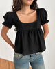 Image of Axoni Square Neck Blouse in Linen Black