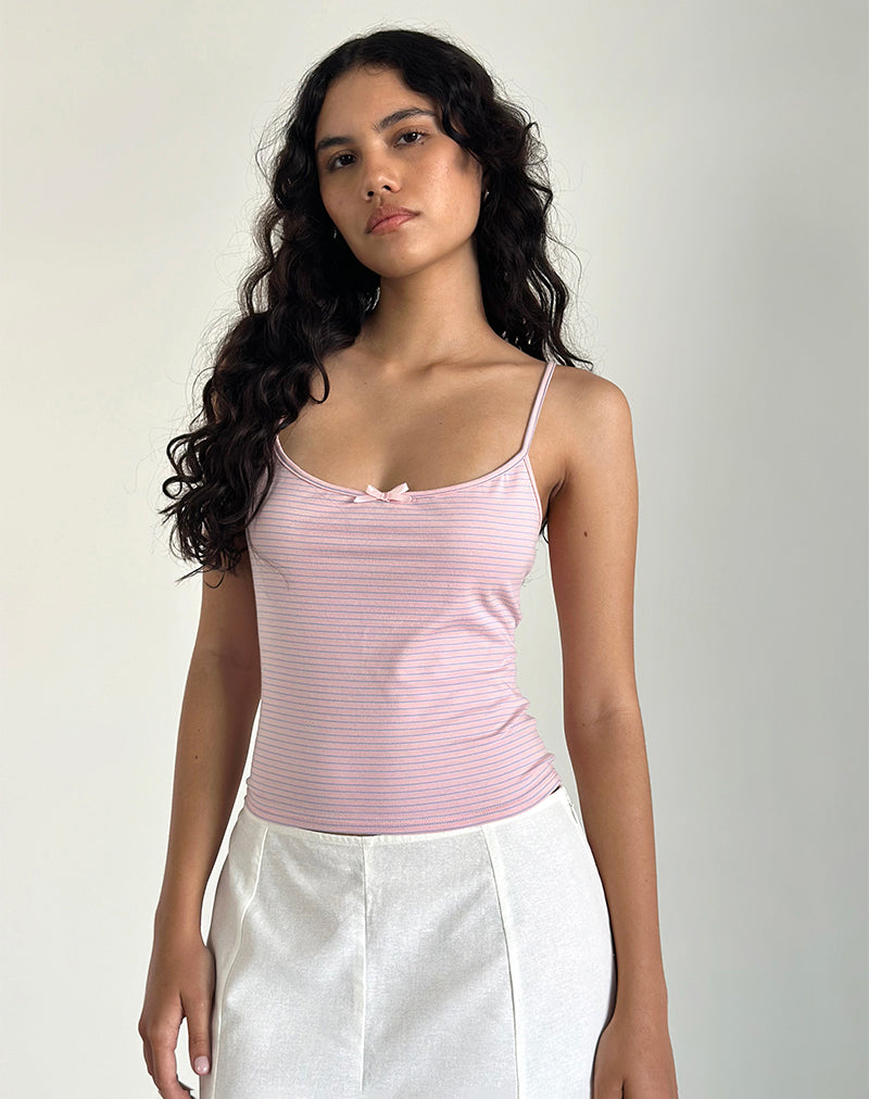 image of Barlyn Cami Top in Pink and Blue Stripe