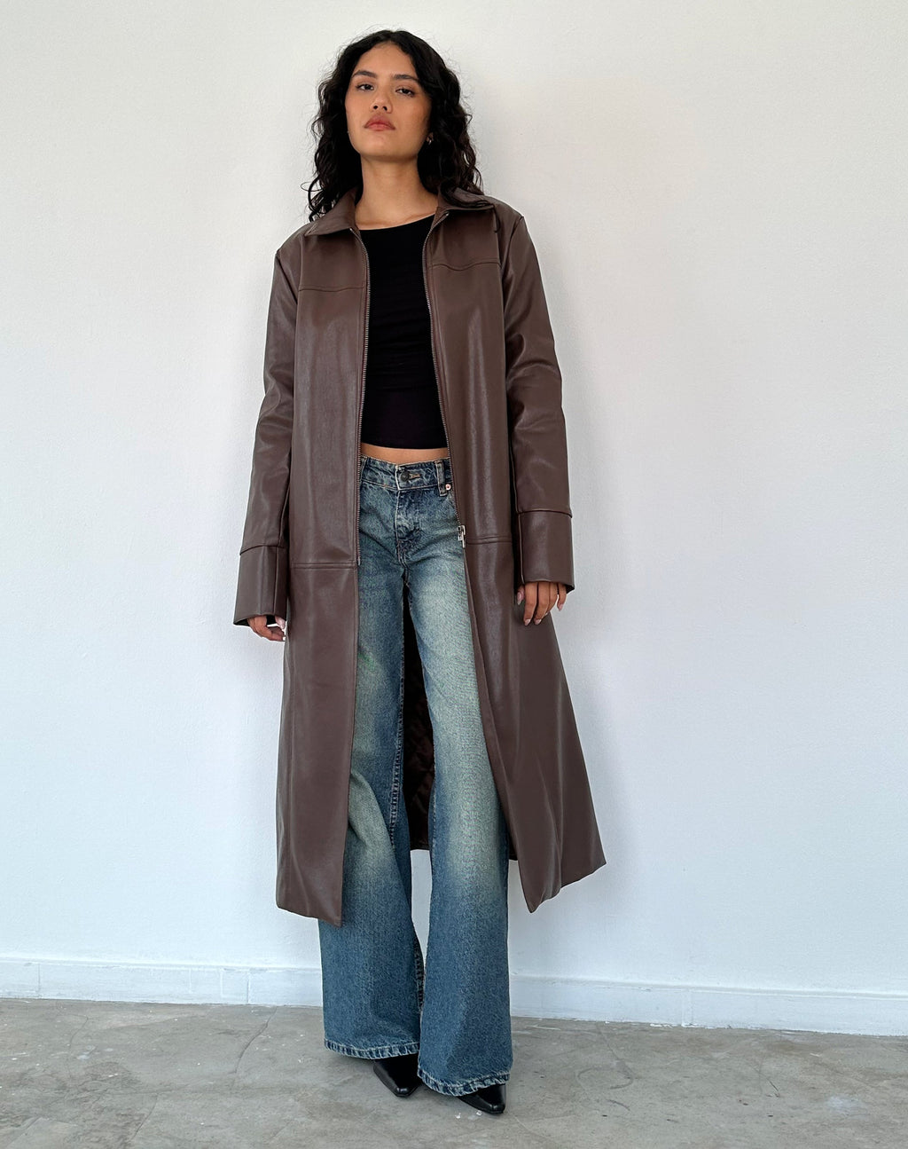 Trench-coat Berlin en PU, marron foncé