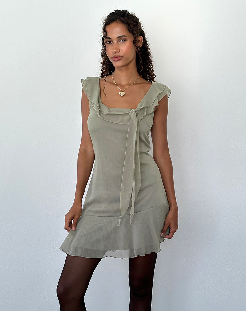 Mini robe Binita en mousseline de soie Olive