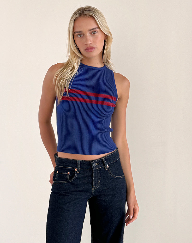 Image of Bonisa Vest in Blue with Red Stripe
