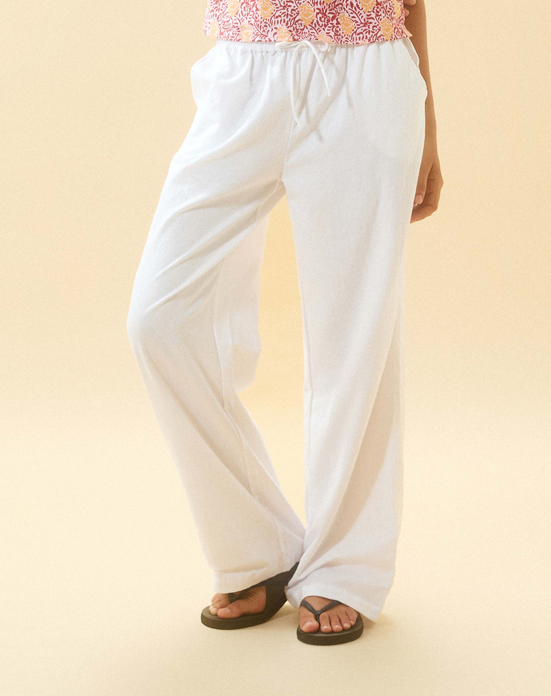 image de Wasic Wide Leg Linen Trouser in White