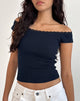 Image of Chacha Bardot Top in Rib Lace Navy