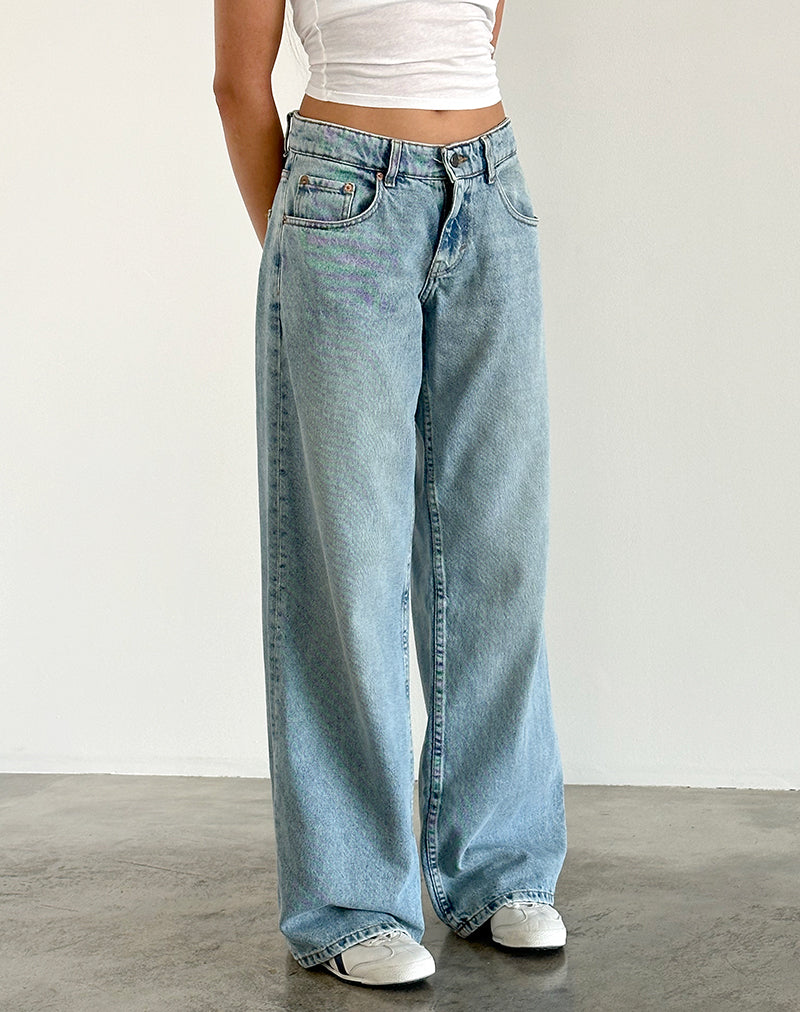 Image of Roomy Extra Wide Low Rise Jeans in Washed Blue Green