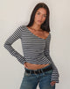 Image of Dalene Asymetric Long Sleeve Top in Grey and Black Stripe