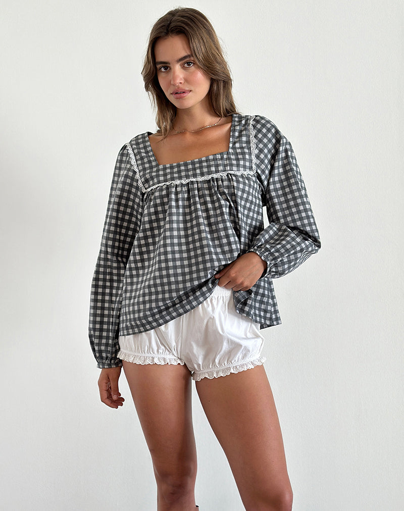 Image of Demona Top in Tonal Gingham Black and Grey