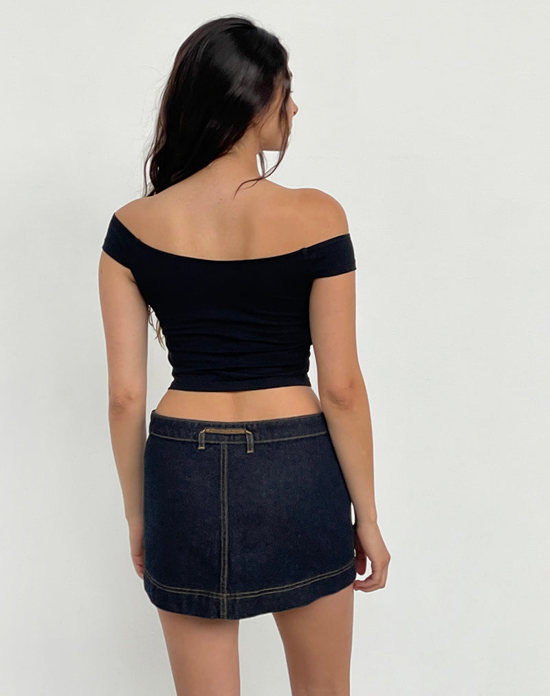 Image of Denim Mini Wrap Skirt in Indigo