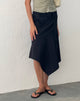 Image of Nejusi Asymmetric Midi Skirt in Black with Braided Belt (Jupe midi asymétrique en noir avec ceinture tressée)