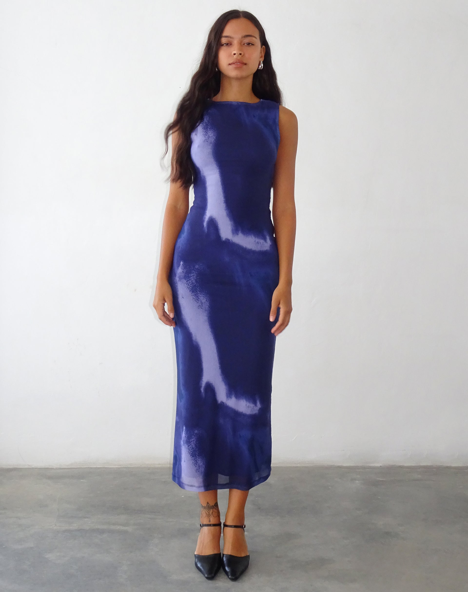 Image de la robe longue imprimée Fayola Watercolour Navy