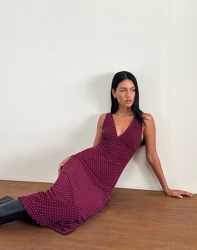 Gabriella Dress in Basic Polka Flock Berry