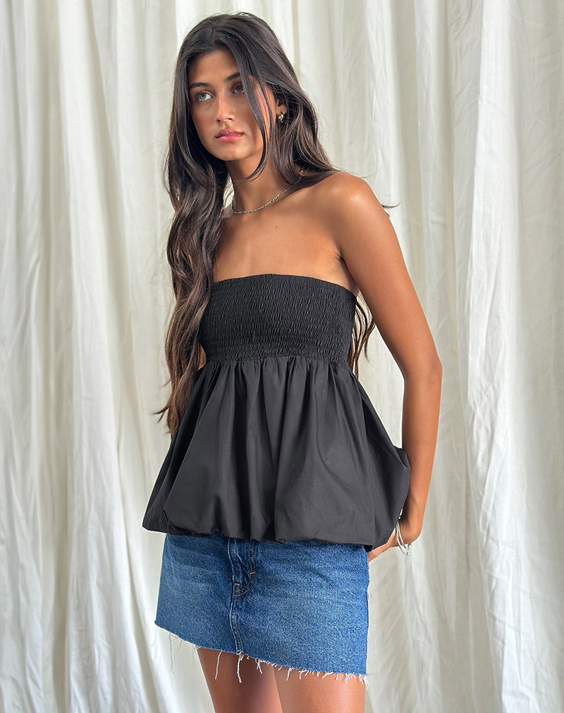 Image of Gaux Puffball Shirred Bandeau Top in Black