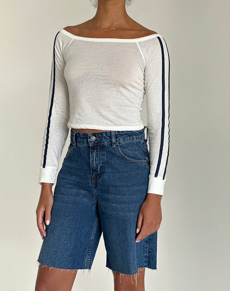 Gavya Long Sleeve Top in Off White with Navy Stripe