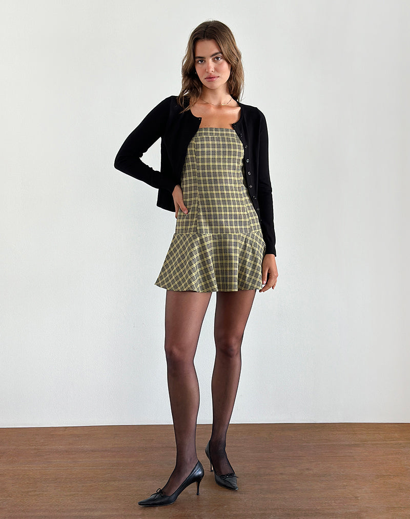 Image of Hadia Bandeau Mini Dress in Check Yellow