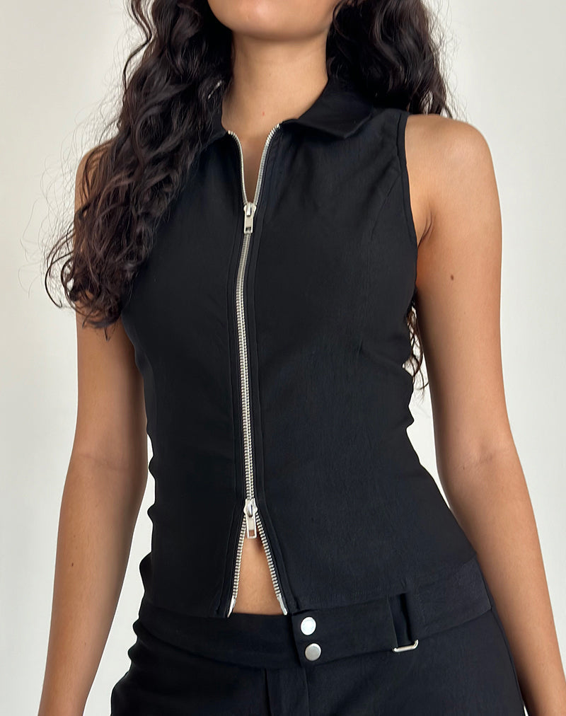 Image of Janae Vest Top in Stretch Tailoring Black