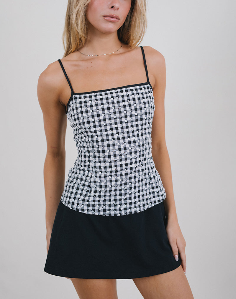 Jeiha Cami Top in Floral Gingham Black