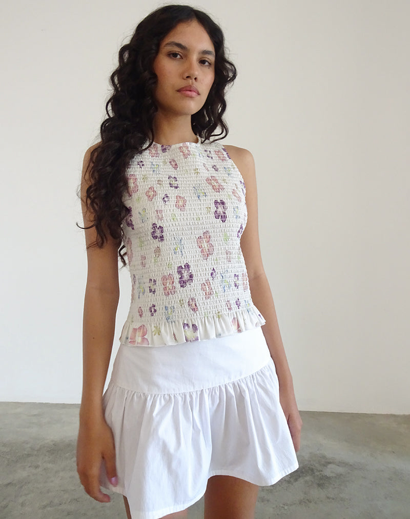 Image of Kagumi Shirred Top in Flower Stamp Purple