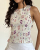 Image of Kagumi Shirred Top in Flower Stamp Purple