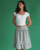 Image of Kasya Midi Skirt in Pastel Blue Tartan