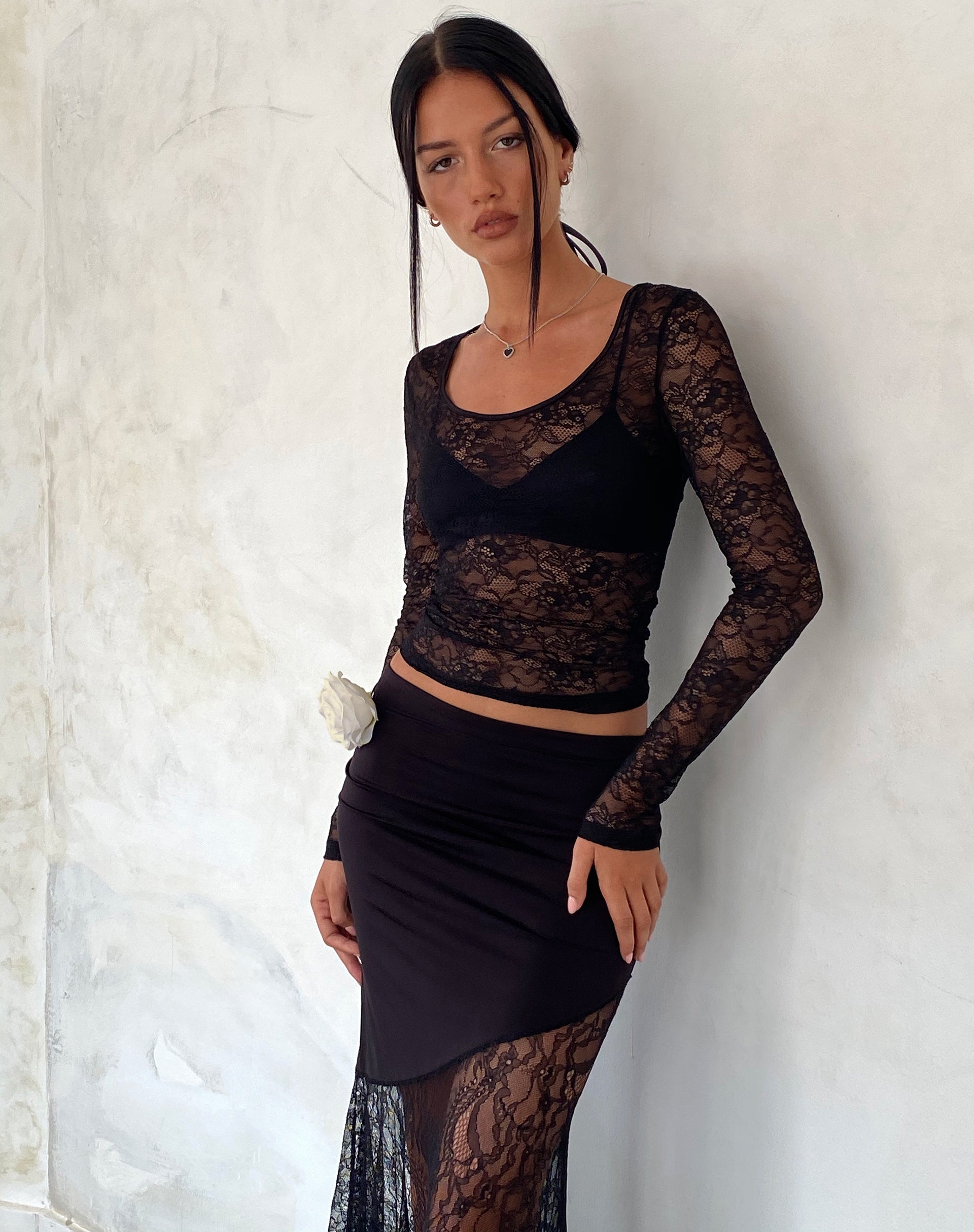 Image de Lainey Unlined Long Sleeve Top in Black Lace