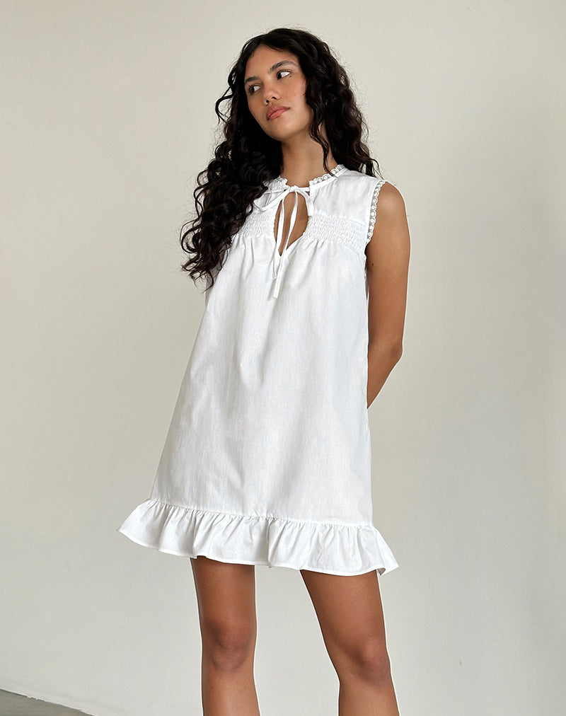 Image of Lalita Babydoll Mini Dress in Poplin White