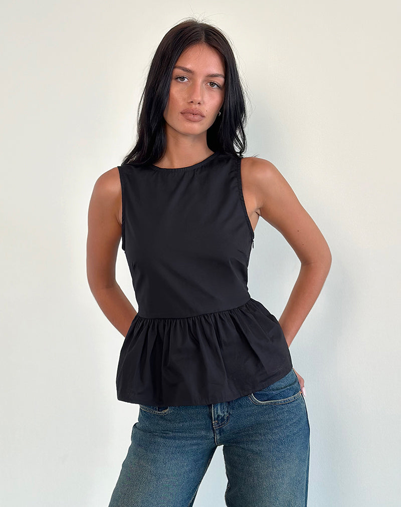 Lanzo Tie Back Top in Poplin Black