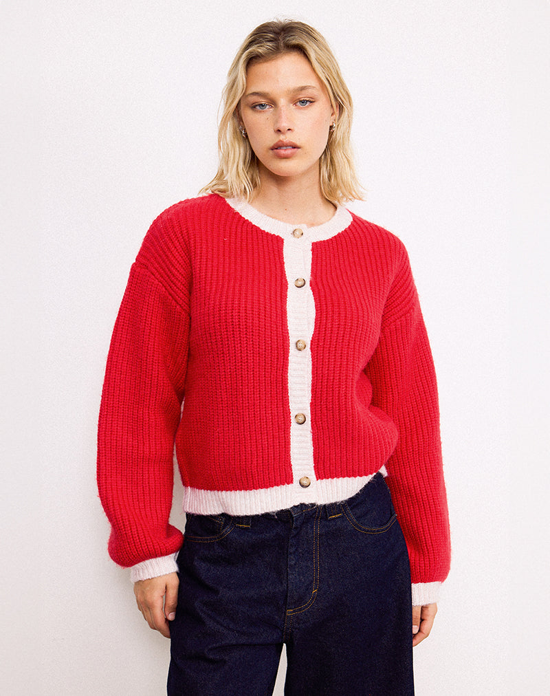 Image of Luciana Contrast Cardigan in Red and Pink