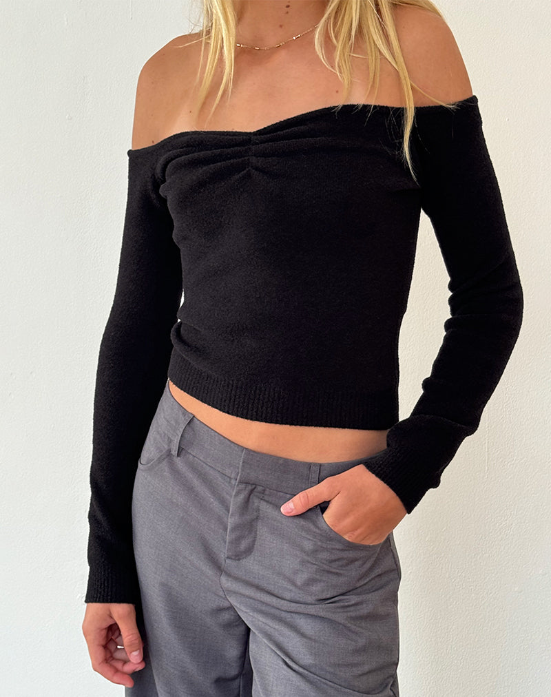 Makena Bardot Jumper in Brushed Black