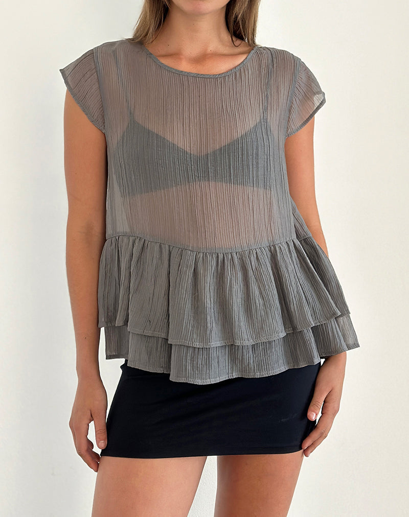 Mayumi Peplum Top in Chiffon Grey