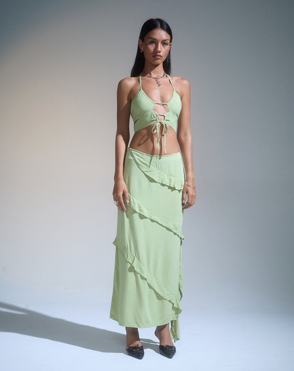 Koen Cut Out Top in Mint Sage