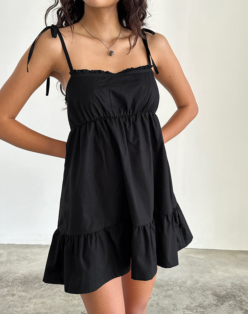 Image of Nigta Tie Front Mini Dress in Poplin Black