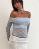 Image de Nixie Long Sleeve Bardot Top in Lace Light Blue