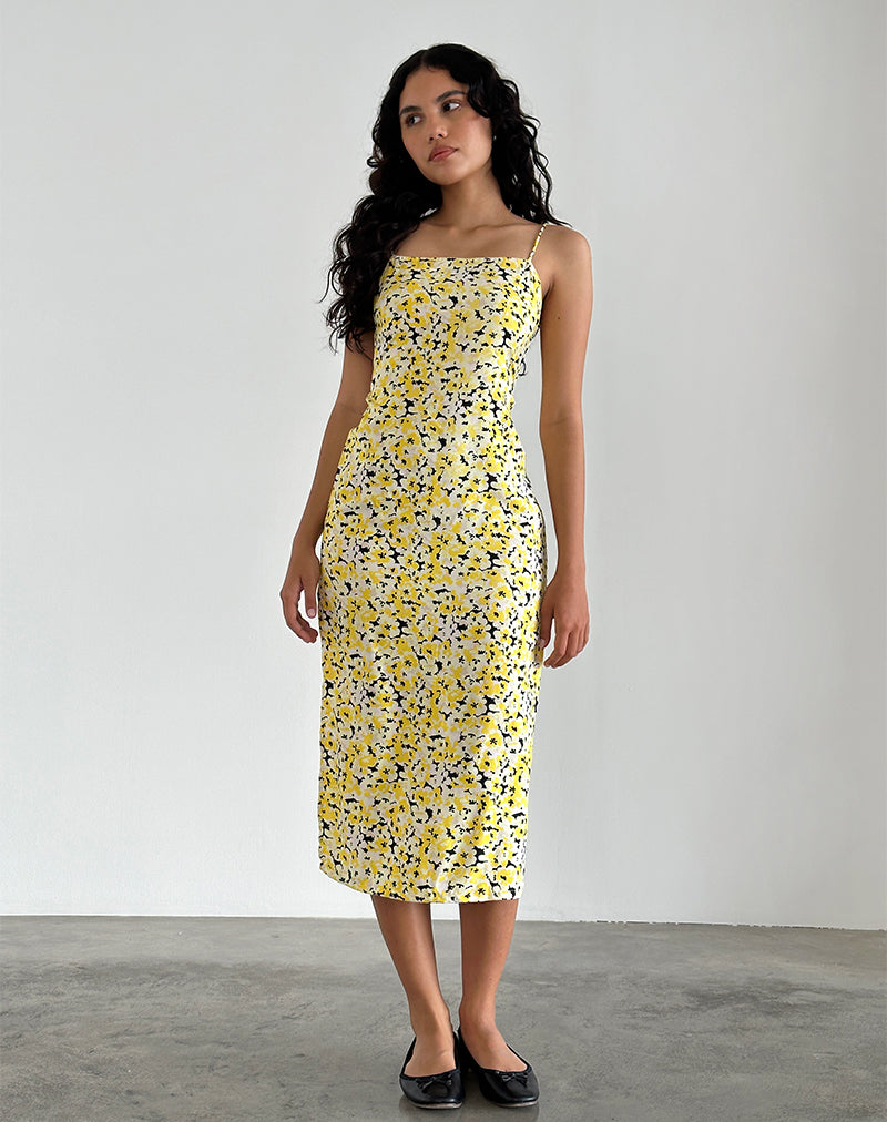 Robe midi Nosita en jaune soleil pop