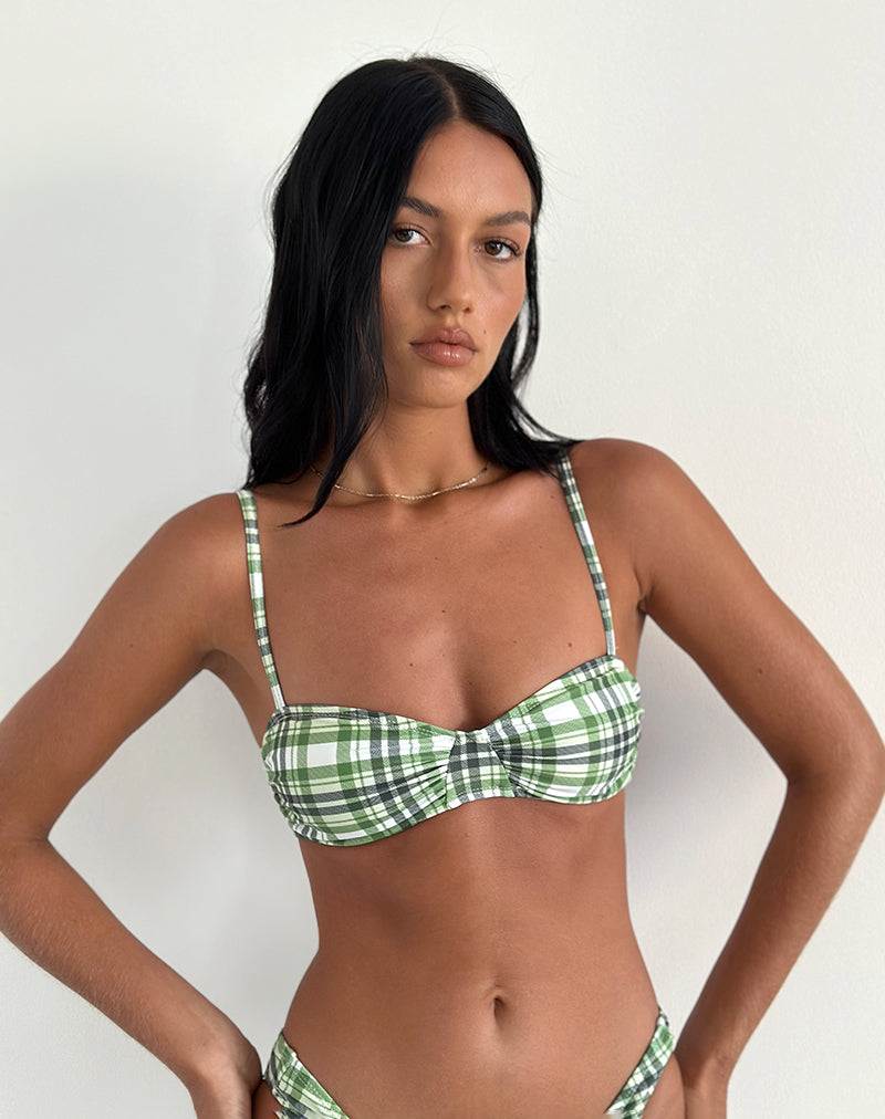 Image of Pali Bikini Top in Green Tartan