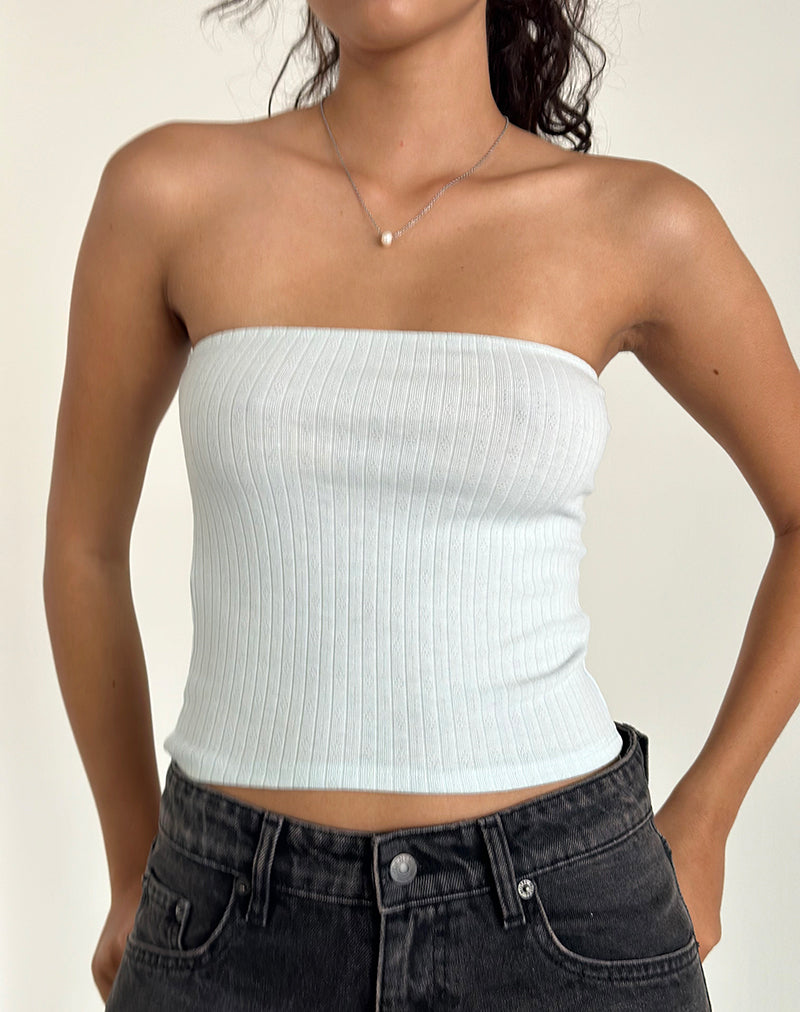 Image of Peggy Tube Top in Pointelle Soft Blue