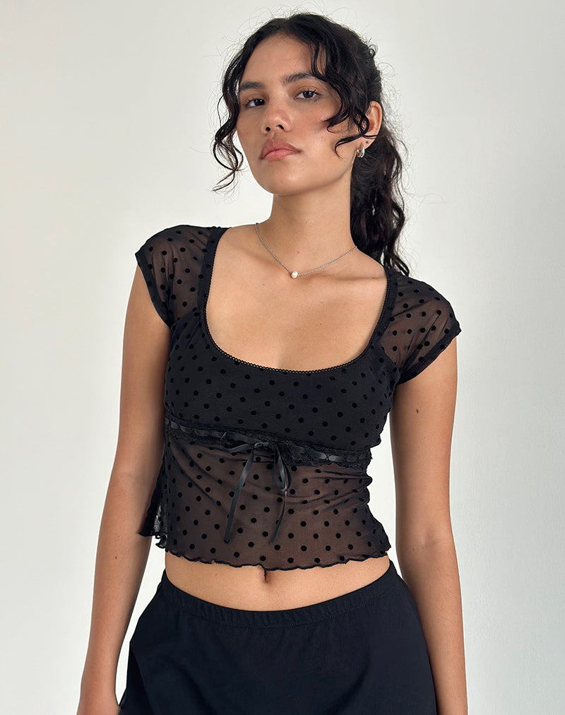 Rada Top in Flocked Mesh Basic Polka Black