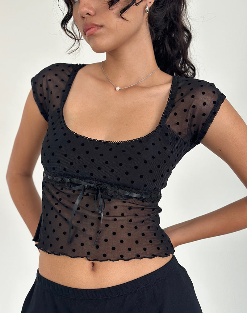 Rada Top in Flocked Mesh Basic Polka Black