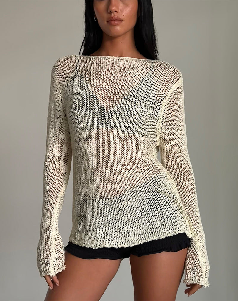 Rajiya Open Weave Jumper in Ivory