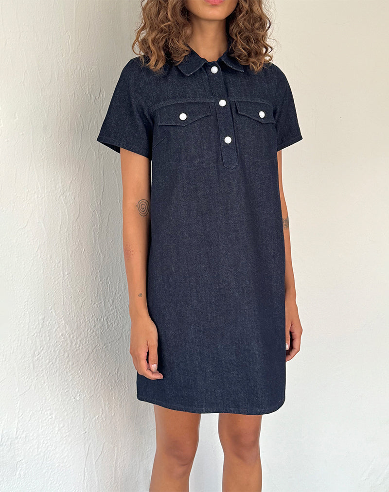 Reiga Smock Mini Dress in Denim Indigo