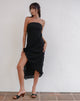 Image of Rosaya Ruffle Rosette Bandeau Midi Dress in Black Chiffon