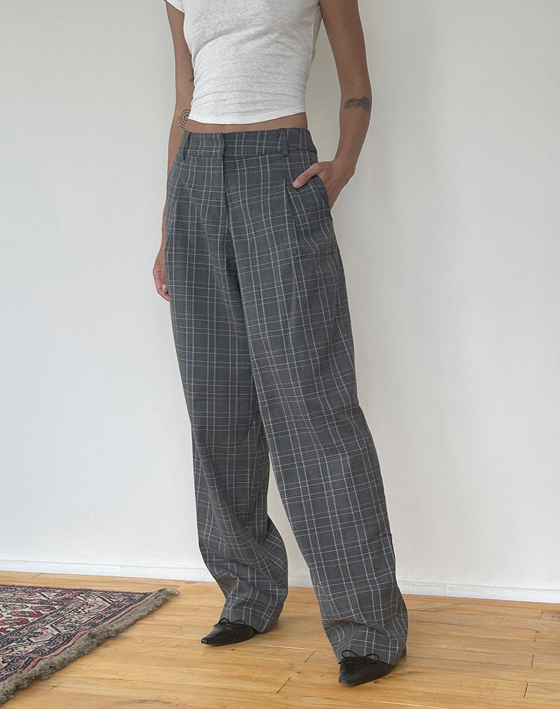 Pantalon large Sakaria à carreaux gris