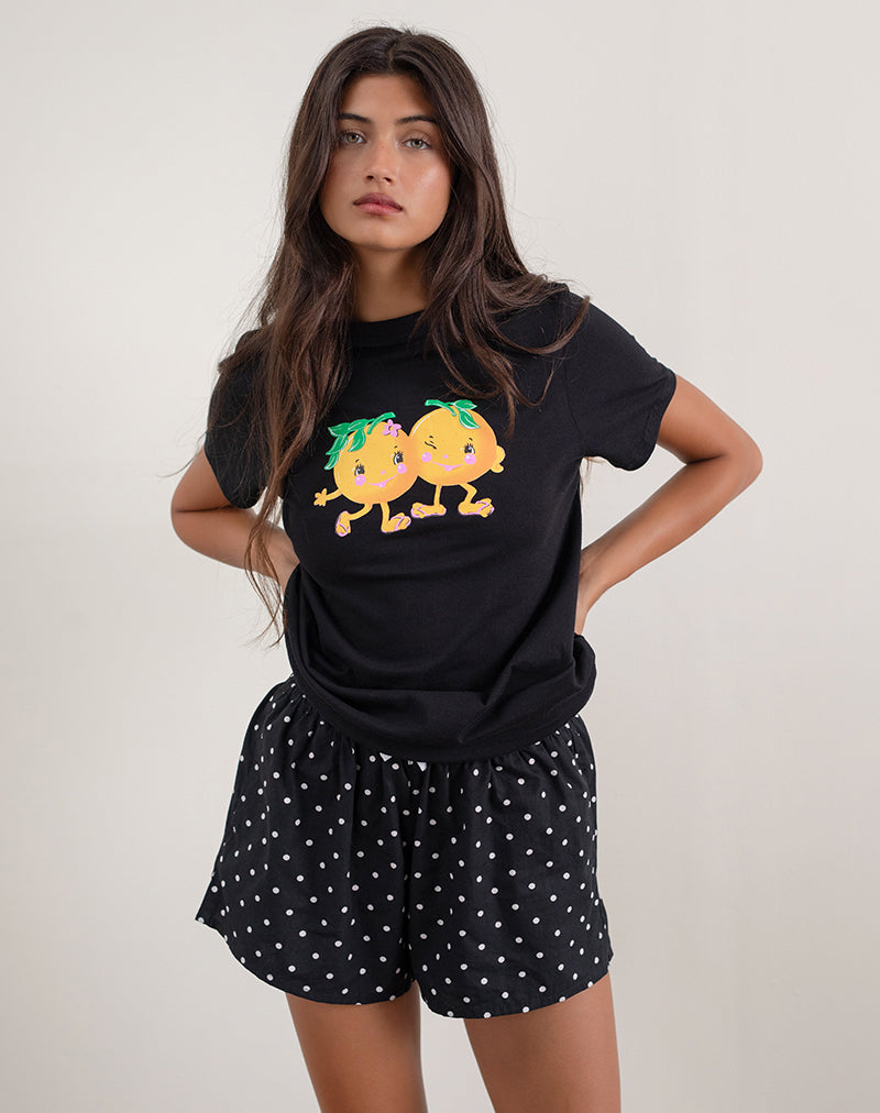 Image of Saki Tee in Black with Printed Squeeze Me Orange