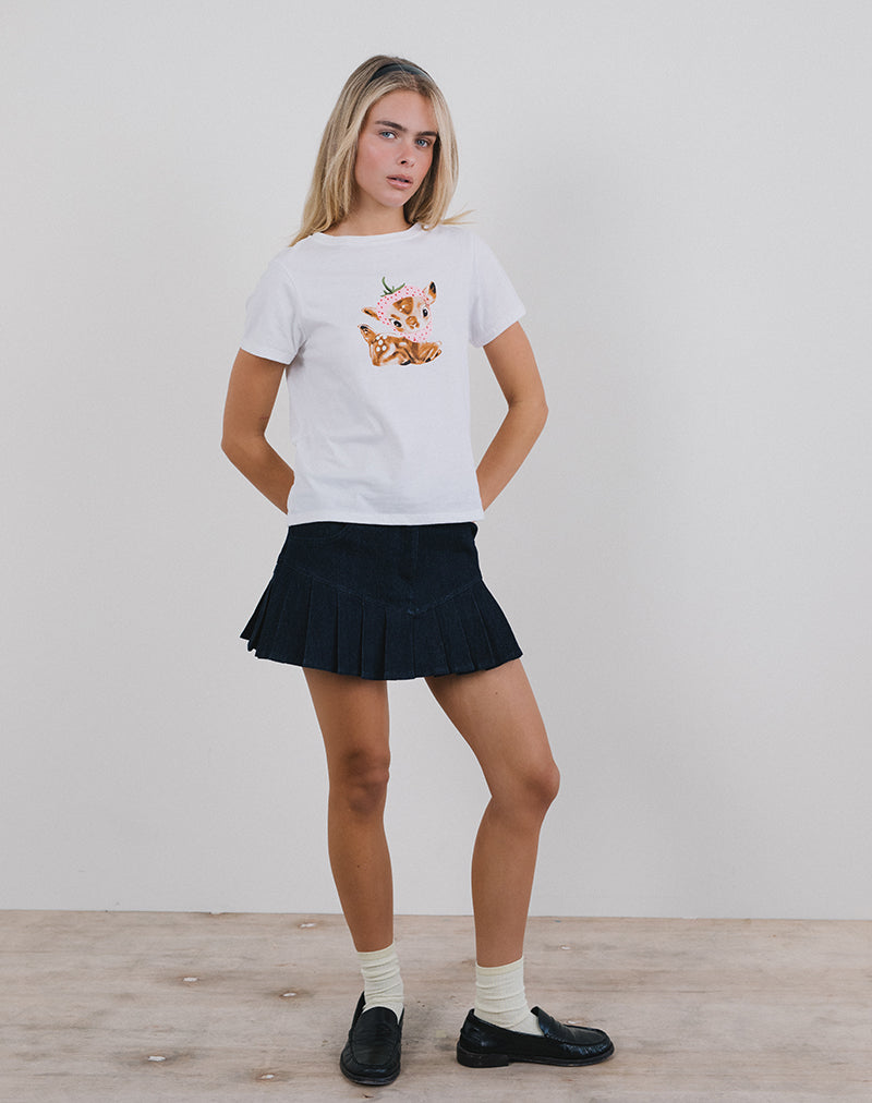 Saki Tee in White with Baby Deer Print